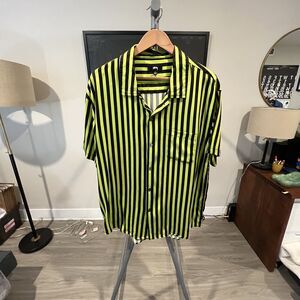 Stussy - Silk Striped SS Shirt - Black, Neon